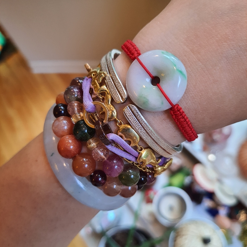 Natural Burmese Jadeite Donut Charm Red String Bracelet - Picture 8 of 8
